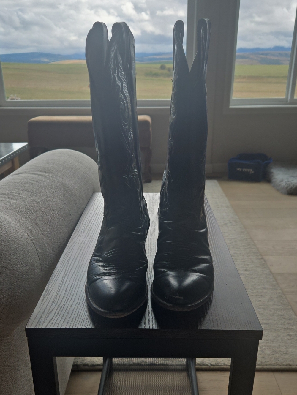 Justin Boots Black Women's Tall Leather Heeled Cowboy Boots